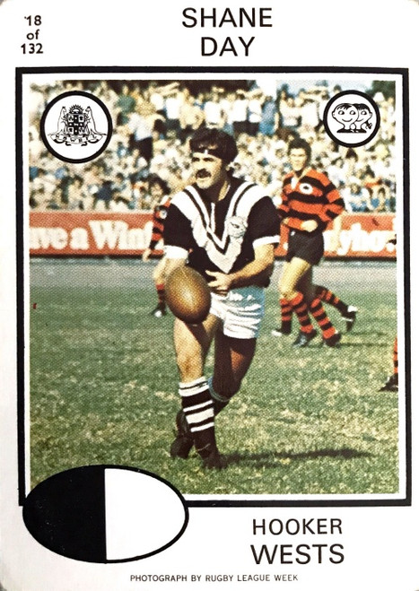 1975 Scanlens #18 SHANE DAY Western Suburbs Magpies Rugby League Card