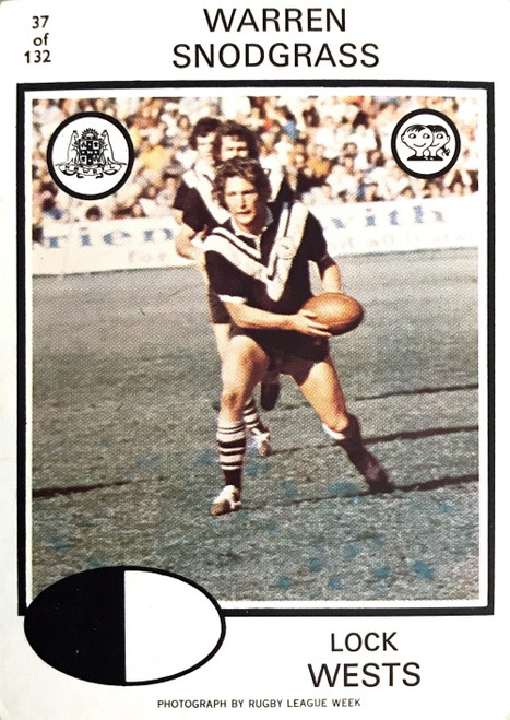 1975 Scanlens #37 WARREN SNODGRASS Western Suburbs Magpies Rugby League Card