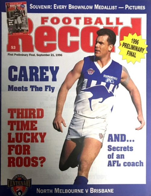 1996 NORTH MELBOURNE V BRISBANE Preliminary Final Football Record