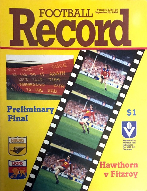 1986 HAWTHORN V FITZROY Prelominary Final Football Record