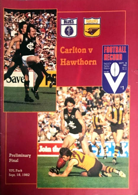 1982 CARLTON V HAWTHORN Preliminary Final Football Record