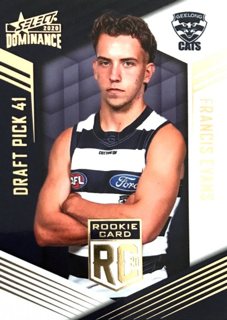 2020 AFL SELECT DOMINANCE GEELONG CATS FRANCIS EVANS DRAFT PICK ROOKIE CARD