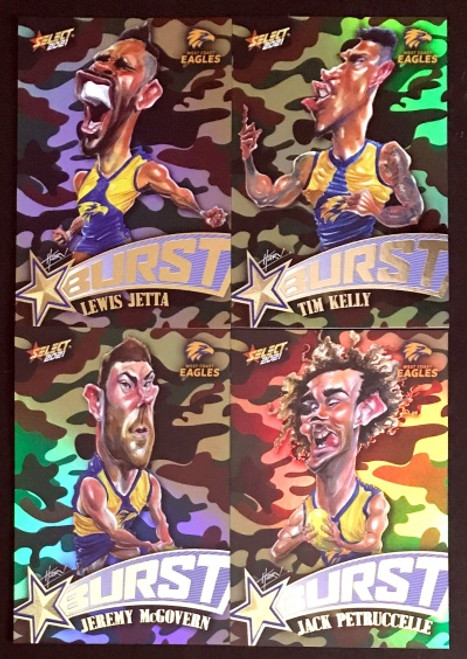 2021 AFL SELECT FOOTY STARS WEST COAST EAGLES CAMO STARBURST CARICATURE SET