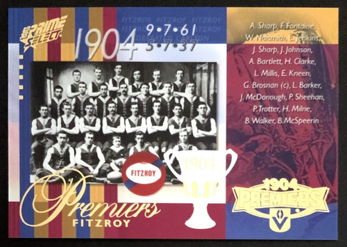 2013 AFL SELECT PRIME 1904 FITZROY LIONS PREMIERS CARD