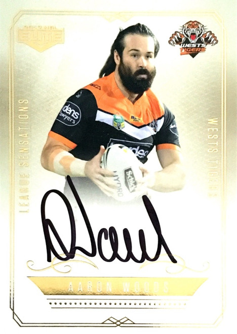 2017 NRL ELITE AARON WOODS WESTS TIGERS League Sensations Signature Card