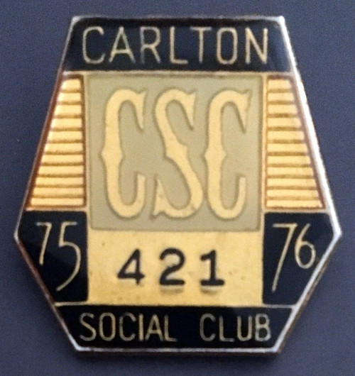 CARLTON SOCIAL CLUB MEMBERS MEDALLION 1975-76 SEASON (pin back)