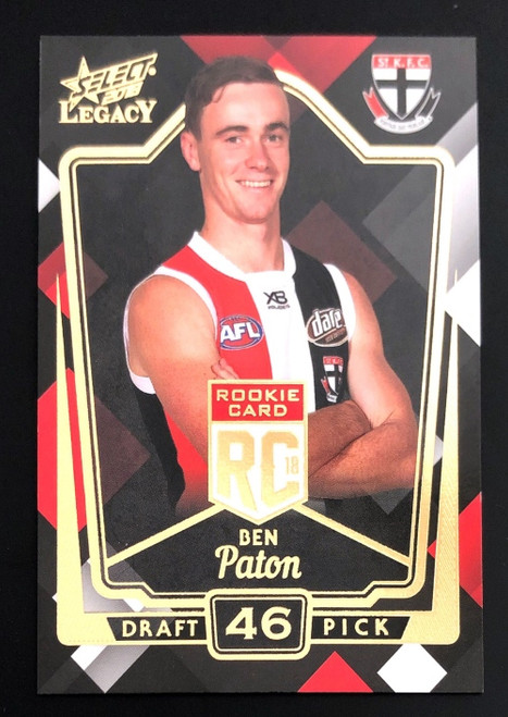 2018 AFL Select Legacy Rookie Card BEN PATON St Kilda Saints