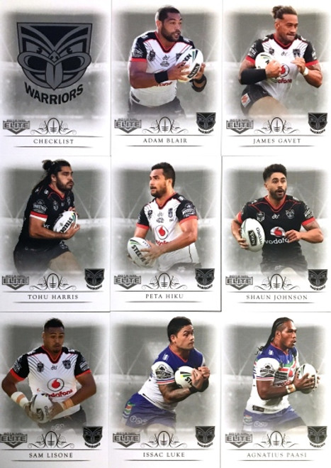 2018 NRL ELITE NEW ZEALAND WARRIORS 9 CARD MINI TEAM SET