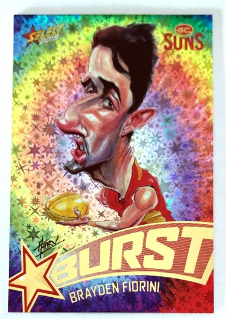 2019 AFL Footy Stars BRAYDEN FIORINI Gold Coast Suns Tye Dye  Starburst Caricature card