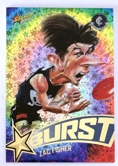 2019 AFL Footy Stars ZAC FISHER Carlton Blues Tye Dye  Starburst Caricature card