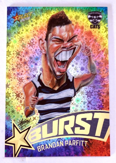 2019 AFL Footy Stars BRANDAN PARFITT Geelong Cats  Tye Dye  Starburst Caricature card