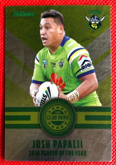 2017 NRL Traders JOSH PAPALII Canberra Raiders 2016 Player of the Year Card