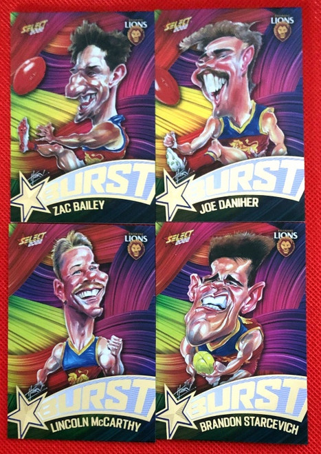 2022 AFL SELECT FOOTY STARS BRISBANE LIONS STARBURST PAINT CARICATURE SET