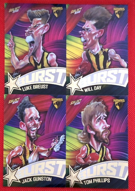 2022 AFL SELECT FOOTY STARS HAWTHORN HAWKS STARBURST PAINT CARICATURE SET