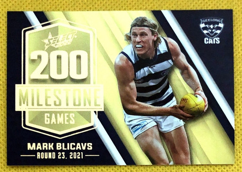 2022 AFL SELECT FOOTY STARS GEELONG CATS MARK BLICAVS 200 GAME MILESTONE CARD