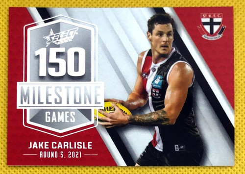 2022 AFL SELECT FOOTY STARS ST KILDA SAINTS JAKE CARLISLE 150 GAME MILESTONE CARD