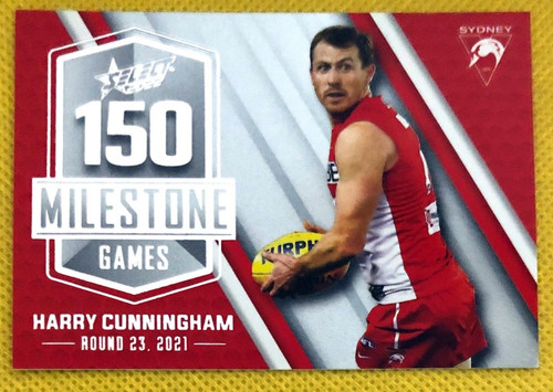 2022 AFL SELECT FOOTY STARS SYDNEY SWANS HARRY CUNNINGHAM 150 GAME MILESTONE CARD