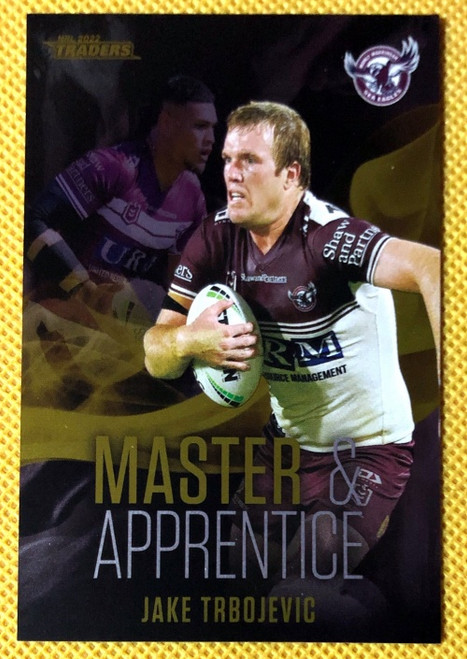 2022 NRL TRADERS JAKE TRBOJEVIC MANLY SEA-EAGLES MASTER & APPRENTICE BLACK MABK 11/32