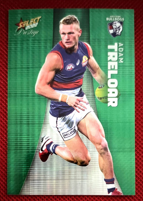 2022 AFL SELECT PRESTIGE ADAM TRELOAR WESTERN BULLDOGS GREEN PARALLEL CARD