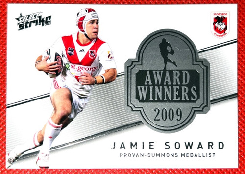 2011 NRL STRIKE 2009 AWARD WINNERS JAMIE SOWARD ST GEORGE DRAGONS PROVAN-SUMMONS MEDALLIST CARD