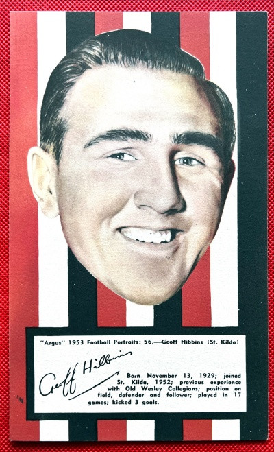 1953 VFL Argus Football Portraits 56 GEOFF HIBBINS ST KILDA SAINTS