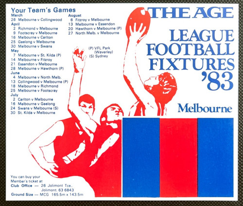 1983 THE AGE MELBOURNE DEMONS VFL LEAGUE FOOTBALL FIXTURE