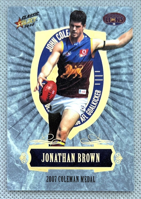 2008 AFL Classic Series JOHNATHON BROWN Brisbane Lions Coleman Medallist Card