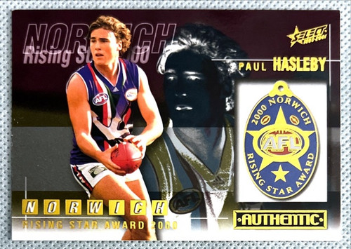 2001 AFL Authentic Series PAUL HASELBY Fremantle Dockers Rising Star Medallist Card