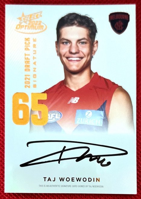 2022 AFL Select Optimum TAJ WOEWODIN Melbourne Demons Copper Draft Pick Signature Card DPSC65