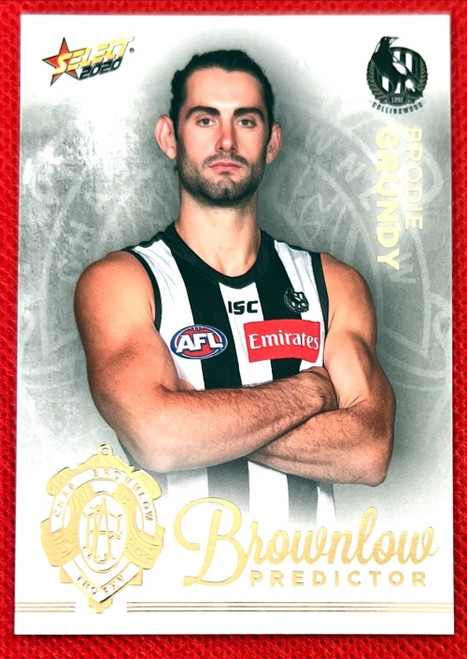 2020 AFL SELECT GOLD BRODIE GRUNDY COLLINGWOOD MAGPIES BROWNLOW PREDICTOR CARD