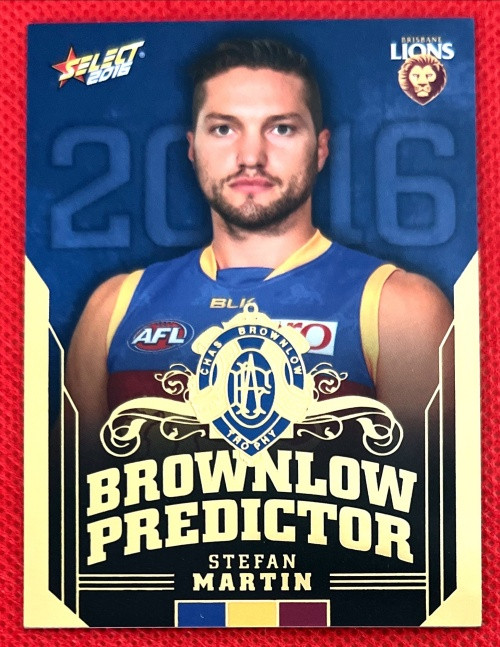 2016 AFL SELECT STEFAN MARTIN BRISBANE LIONS BROWNLOW PREDICTOR CARD