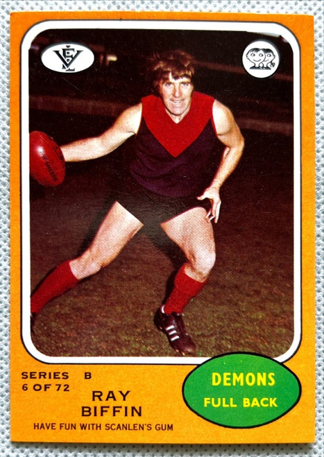 1973B SERIES VFL SCANLENS CARD #06 RAY BIFFIN MELBOURNE DEMONS CARD