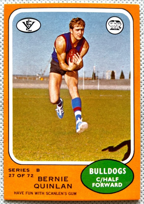 1973B SERIES VFL SCANLENS CARD #27 BERNIE QUINLAN FOOTSCRAY BULLDOGS CARD