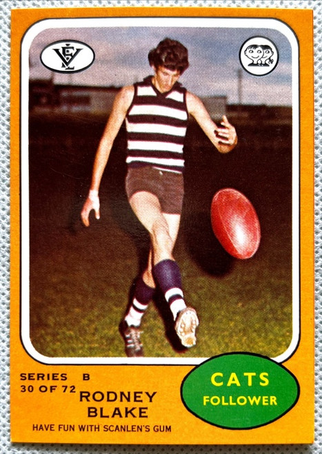1973B SERIES VFL SCANLENS CARD #30 RODNEY BLAKE GEELONG CATS CARD