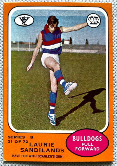 1973B SERIES VFL SCANLENS CARD #31 LAURIE SANDILANDS FOOTSCRAY BULLDOGS CARD