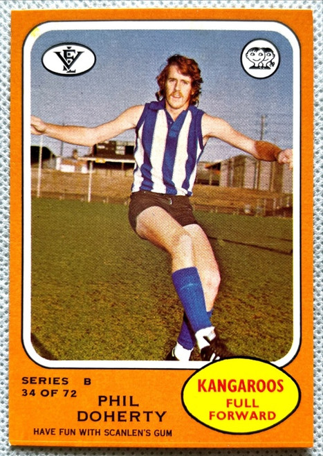 1973B SERIES VFL SCANLENS CARD #34 PHIL DOHERTY NORTH MELBOURNE KANGAROOS CARD