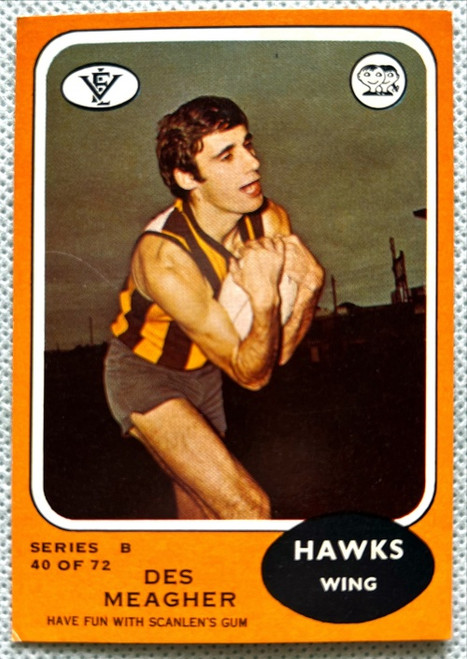 1973B SERIES VFL SCANLENS CARD #40 DES MEAGHER HAWTHORN HAWKS CARD