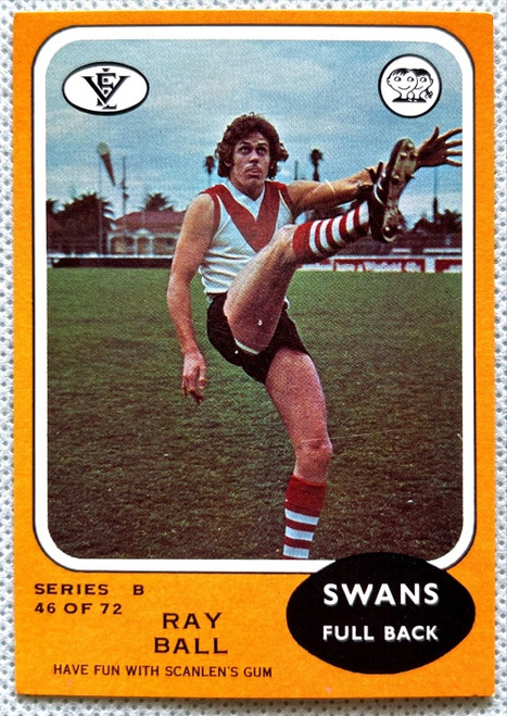 1973B SERIES VFL SCANLENS CARD #46 RAY BALL SOUTH MELBOURNE SWANS CARD