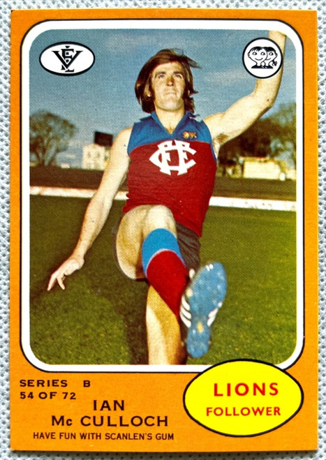 1973B SERIES VFL SCANLENS CARD #54 IAN McCULLOCH FITZROY LIONS CARD