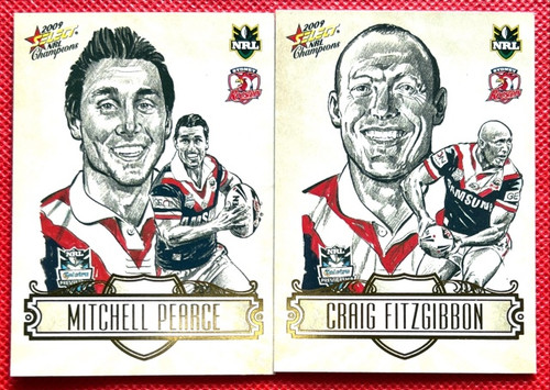 2009 NRL Champions MITCHELL PEARCE & CRAIG FITZGIBBON Sydney Roosters Sketch Cards