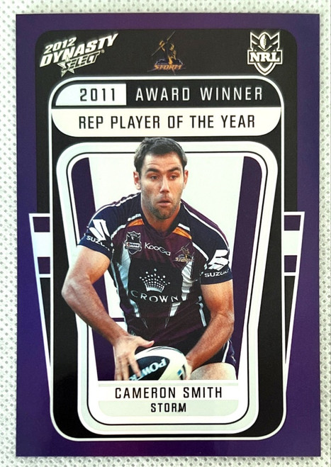 2012 NRL DYNASTY CAMERON SMITH MELBOURNE STORM 2011 AWARD WINNER REP PLAYER  OF THE YEAR  CARD