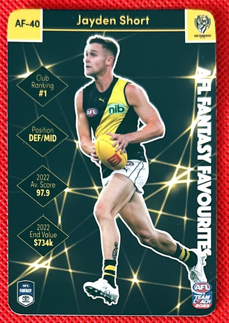 2023 AFL Teamcoach JAYDEN SHORT Richmond Tigers AFL Fantasy Favourites Card AF-40