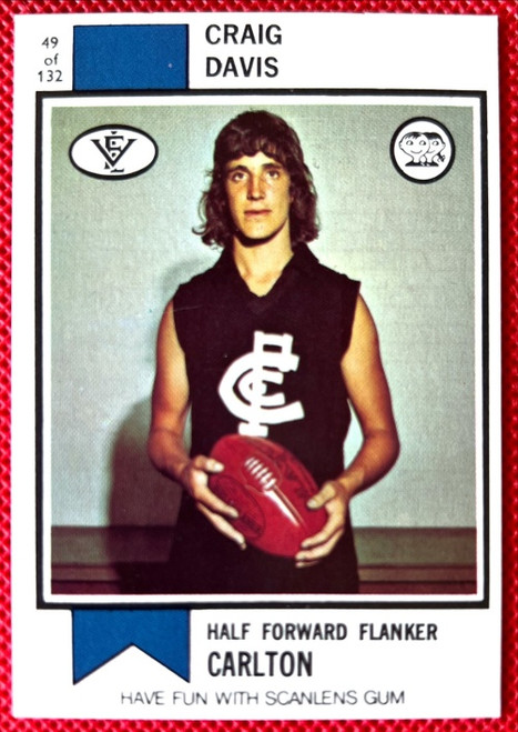 1974 SCANLENS #49 CRAIG DAVIS CARLTON BLUES