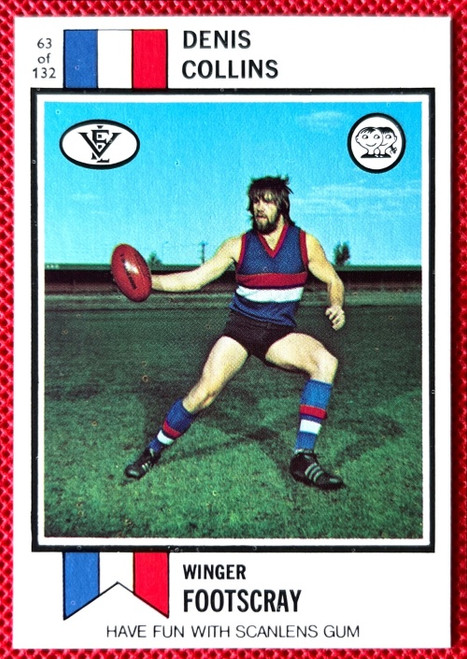 1974 SCANLENS #63 DENIS COLLINS FOOTSCRAY BULLDOGS