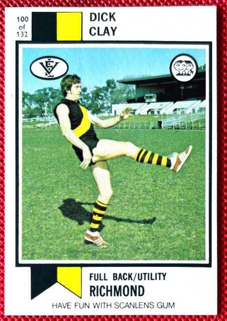 1974 SCANLENS #100 DICK CLAY RICHMOND TIGERS