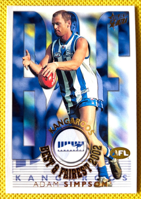 2003 SELECT XL ULTRA ADAM SIMPSON NORTH MELBOURNE KANGAROOS BEST & FAIREST CARD