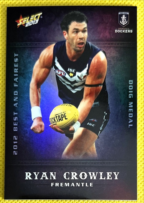 2013 SELECT RYAN CROWLEY FREMANTLE DOCKERS BEST & FAIREST CARD