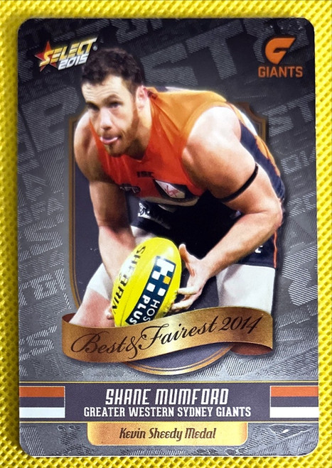 2015 SELECT SHANE MUMFORD GREATER WESTERN SYDNEY GIANTS BEST & FAIREST CARD