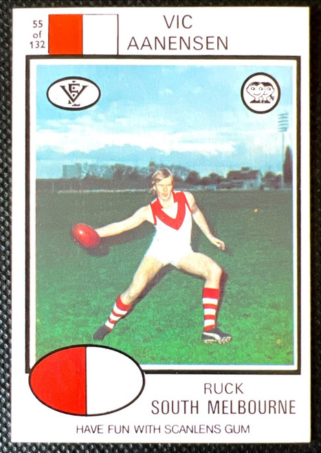 1975 VFL SCANLENS # 55 VIC AANNENSEN SOUTH MELBOURNE SWANS CARD