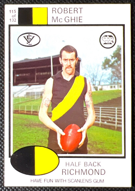 1975 VFL SCANLENS # 115 ROBERT McGHIE RICHMOND TIGERS CARD